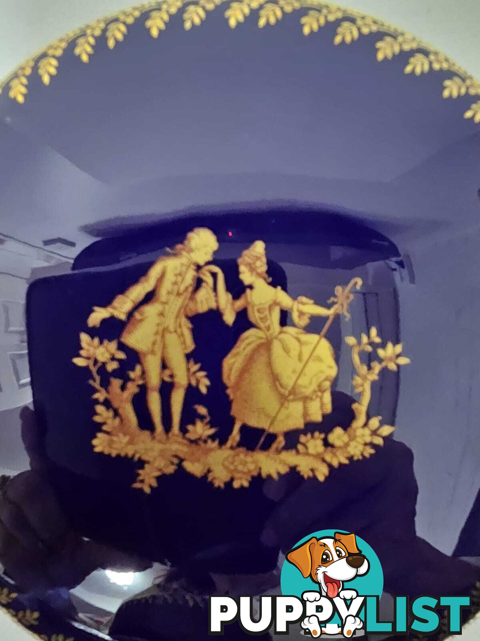 Vintage Porcelain de LIMOGES Ternet France Cobalt Blue and Gold Round Jewelry Box