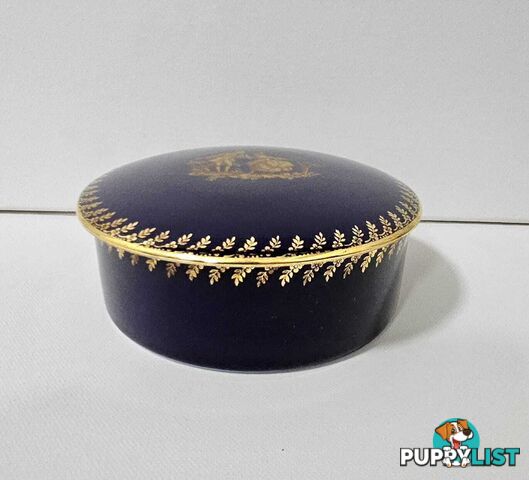 Vintage Porcelain de LIMOGES Ternet France Cobalt Blue and Gold Round Jewelry Box