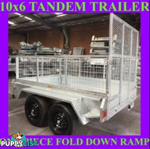 10x6 TANDEM TRAILER WITH CAGE FOLD DOWN RAMP HOP DIP GALVANISED 1