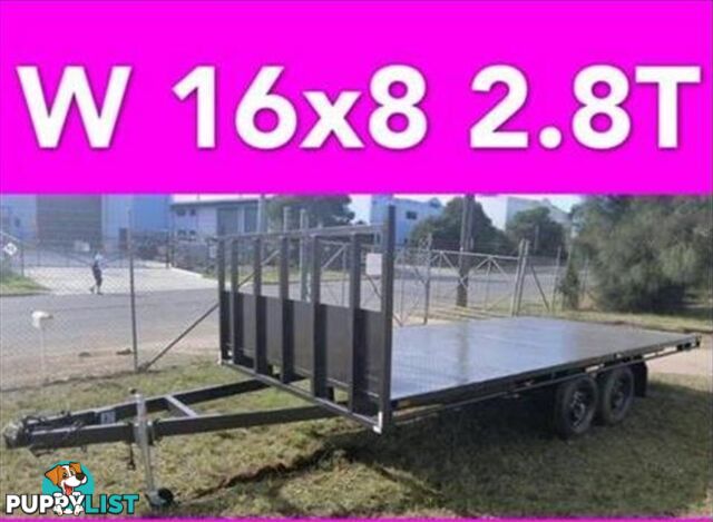 16x8 table top tandem trailer flatbed extra heavy duty 2800kg ATM