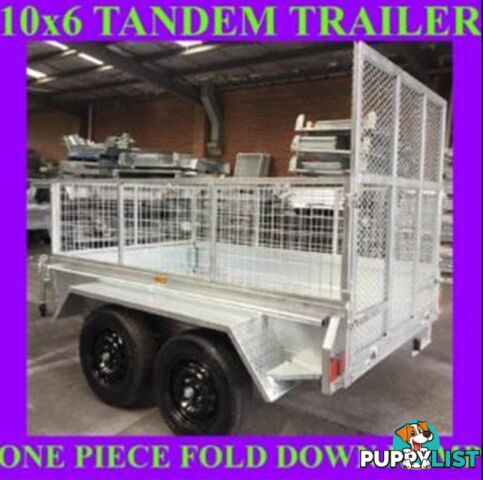 10x6 TANDEM TRAILER WITH CAGE FOLD DOWN RAMP HOP DIP GALVANISED 1