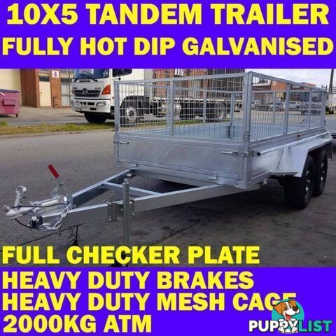 10x5 tandem trailer fully galvanised heavy duty wth cage 2000kg 1