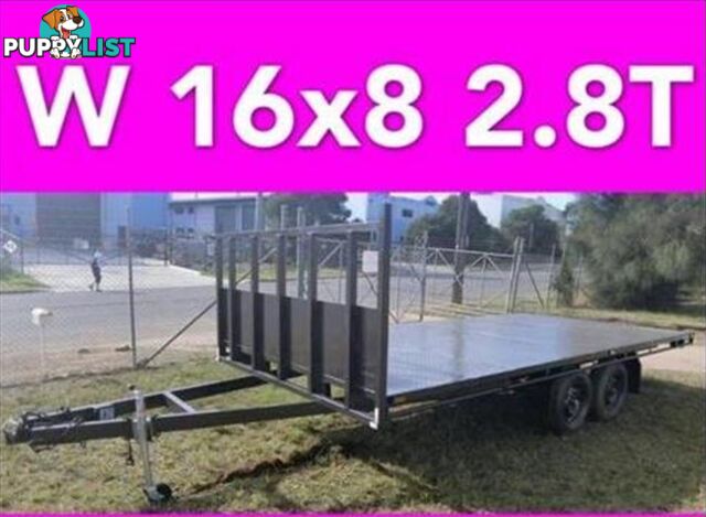 16x8 table top tandem trailer flatbed extra heavy duty 2800kg ATM