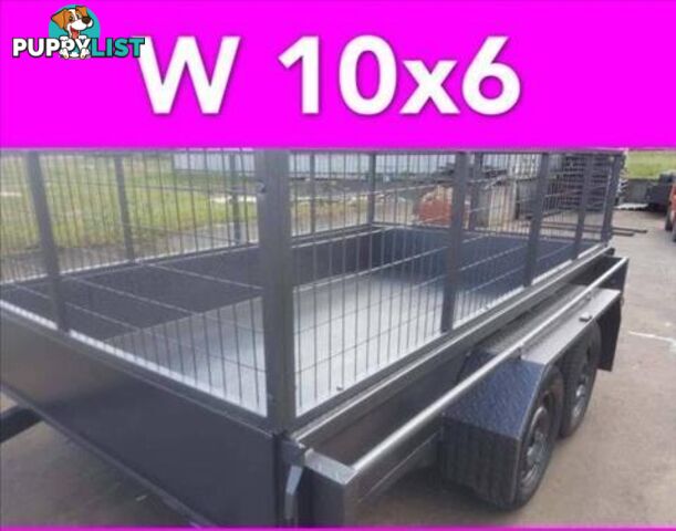 10x6 TANDEM TRAILER WTH CAGE 2000KG 1 PCE FOLD FULL CHECKER PLATE