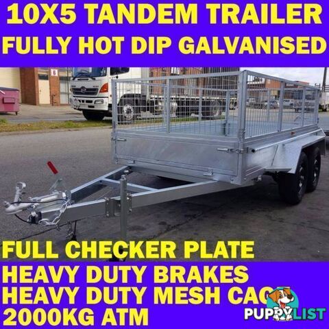 10x5 tandem trailer fully galvanised heavy duty wth cage 2000kg 1