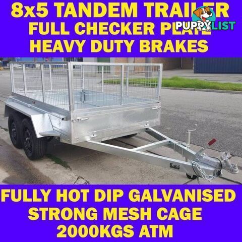 8x5 GALVANISED TANDEM TRAILER WITH CAGE BRAND NEW 2000KG 1