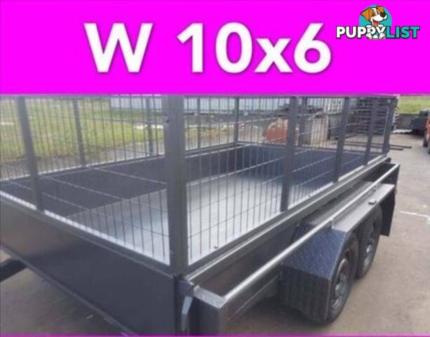 10x6 TANDEM TRAILER WTH CAGE 2000KG 1 PCE FOLD FULL CHECKER PLATE