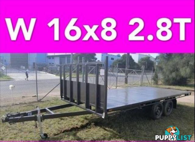 16x8 table top tandem trailer flatbed extra heavy duty 2800kg ATM