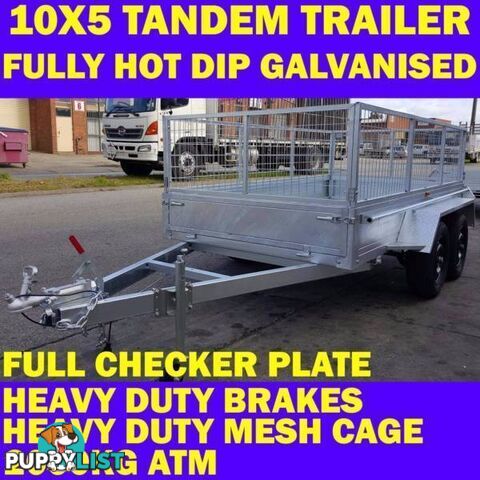 10x5 tandem trailer fully galvanised heavy duty wth cage 2000kg 1