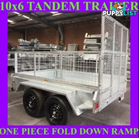 10x6 TANDEM TRAILER WITH CAGE FOLD DOWN RAMP HOP DIP GALVANISED 1