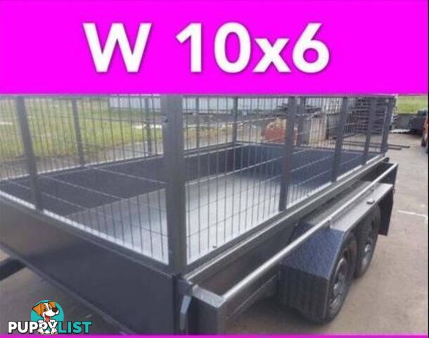 10x6 TANDEM TRAILER WTH CAGE 2000KG 1 PCE FOLD FULL CHECKER PLATE