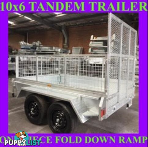 10x6 TANDEM TRAILER WITH CAGE FOLD DOWN RAMP HOP DIP GALVANISED 1