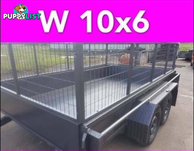 10x6 TANDEM TRAILER WTH CAGE 2000KG 1 PCE FOLD FULL CHECKER PLATE