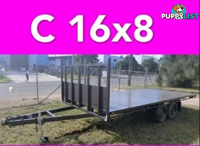 16x8 table top tandem trailer flatbed extra heavy duty 2000kg ATM