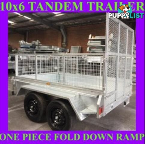 10x6 TANDEM TRAILER WITH CAGE FOLD DOWN RAMP HOP DIP GALVANISED 1