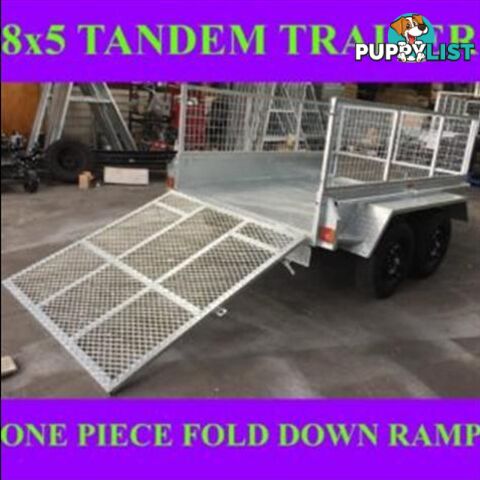 8X5 GALVANISED TANDEM TRAILER WITH FOLD DOWN RAMP 2000KGS ATM 1