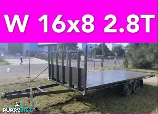 16x8 table top tandem trailer flatbed extra heavy duty 2800kg ATM