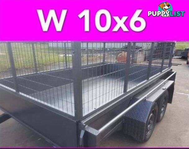 10x6 TANDEM TRAILER WTH CAGE 2000KG 1 PCE FOLD FULL CHECKER PLATE