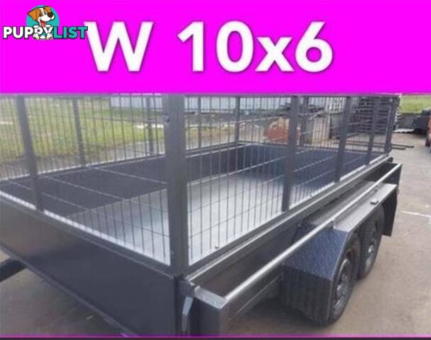 10x6 TANDEM TRAILER WTH CAGE 2000KG 1 PCE FOLD FULL CHECKER PLATE