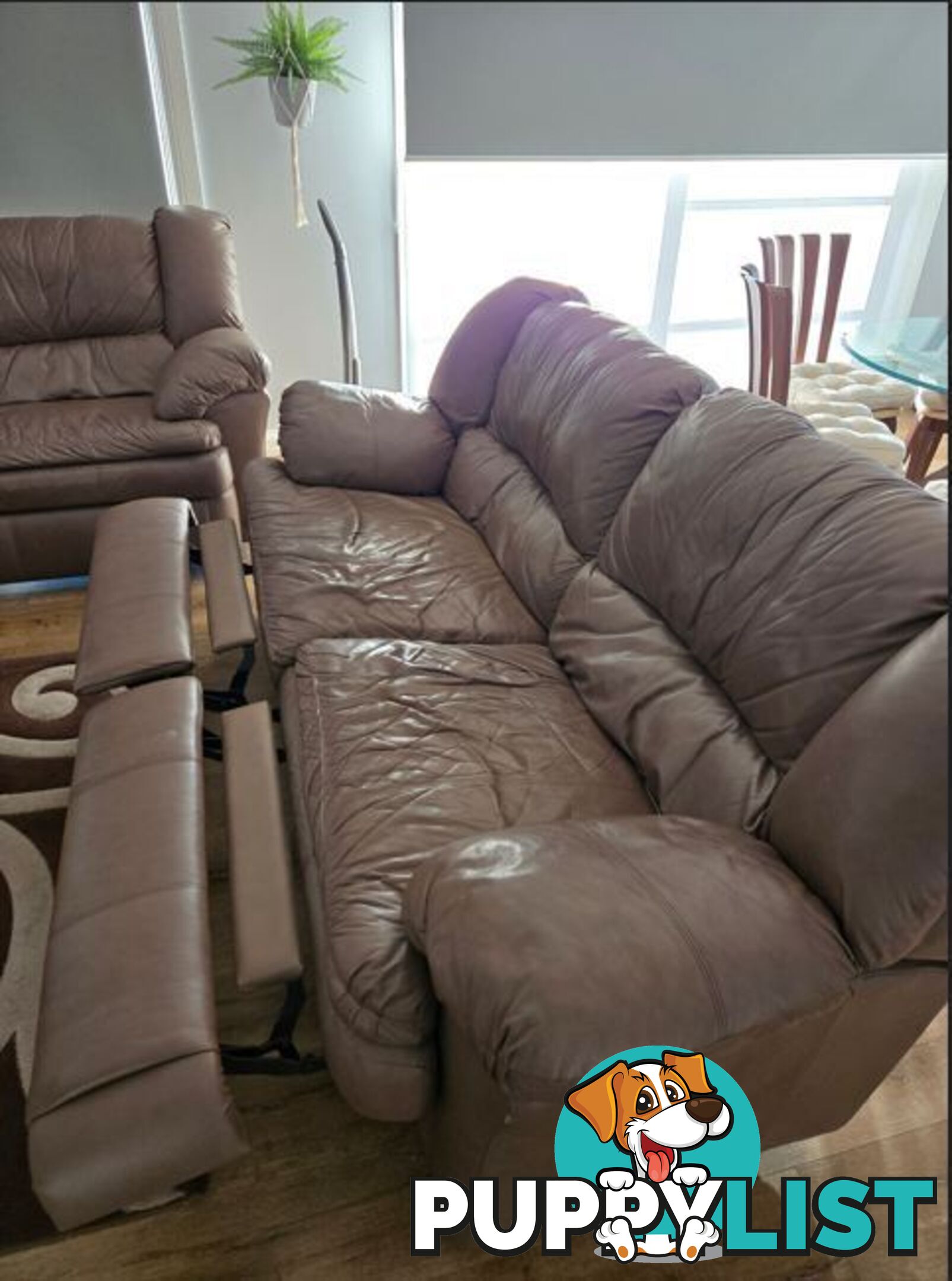 Recliner leather 2 seater lounge