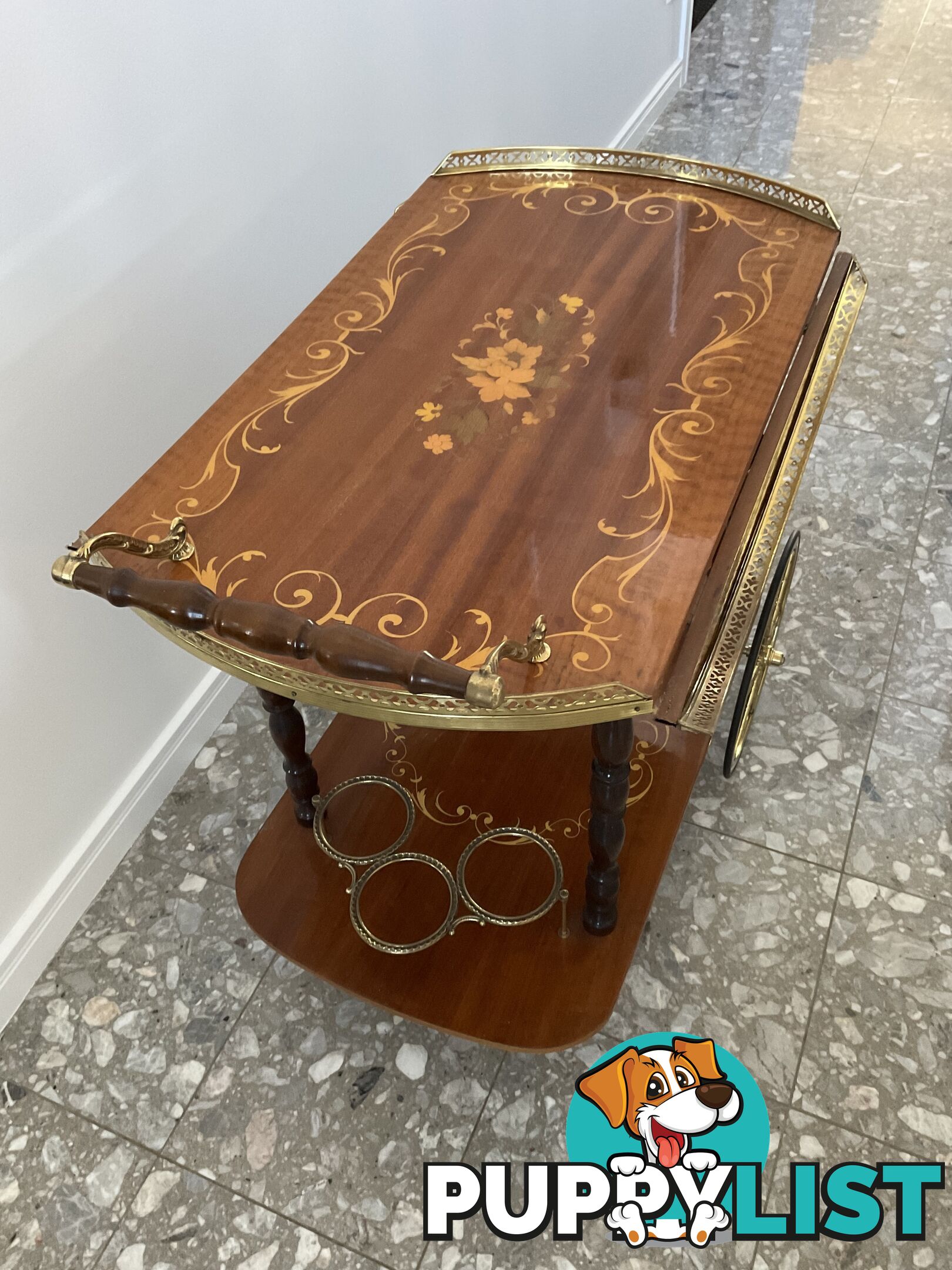 Vintage 1950’s Italian Inlay Bar Cart