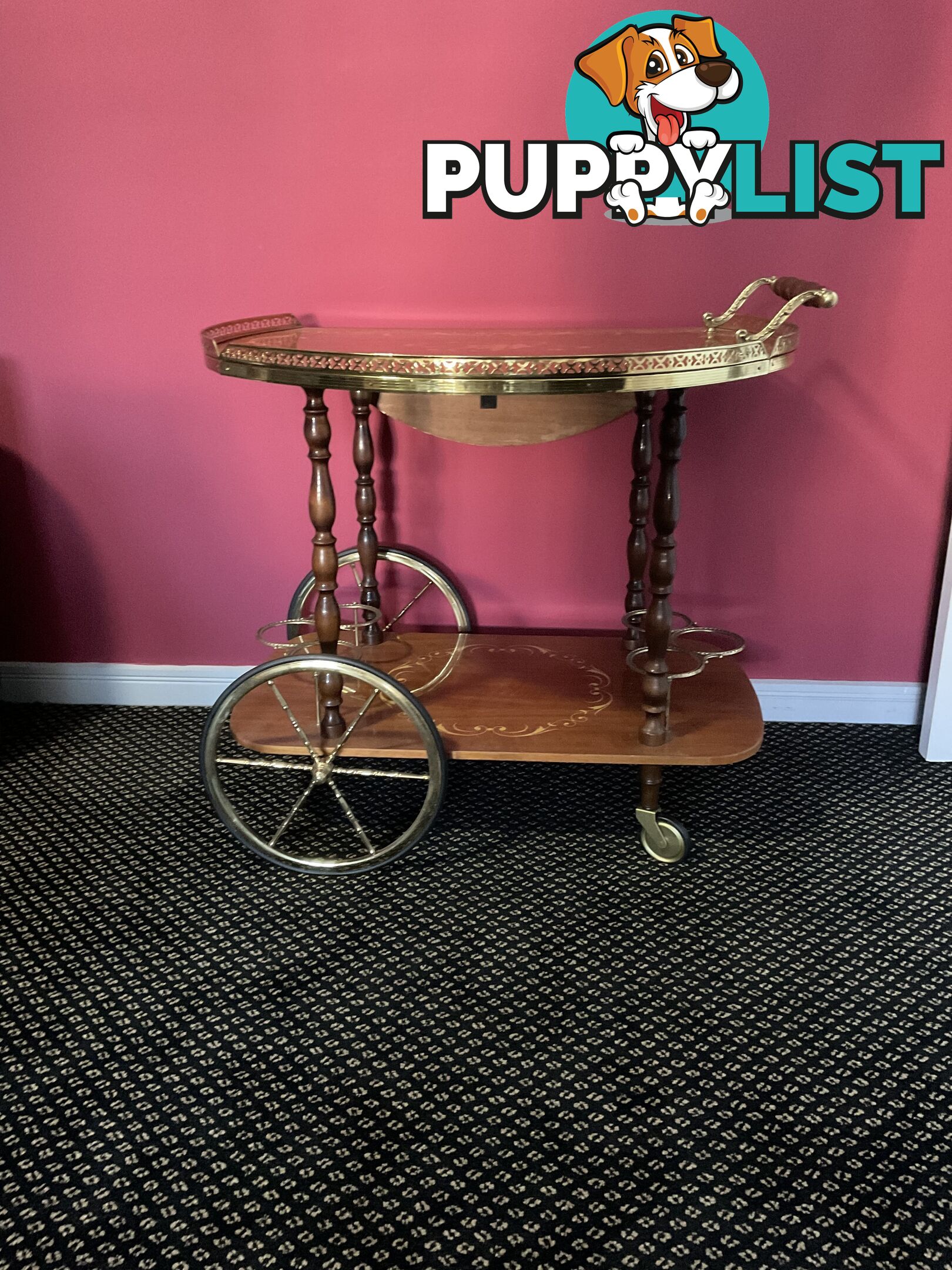 Vintage 1950’s Italian Inlay Bar Cart