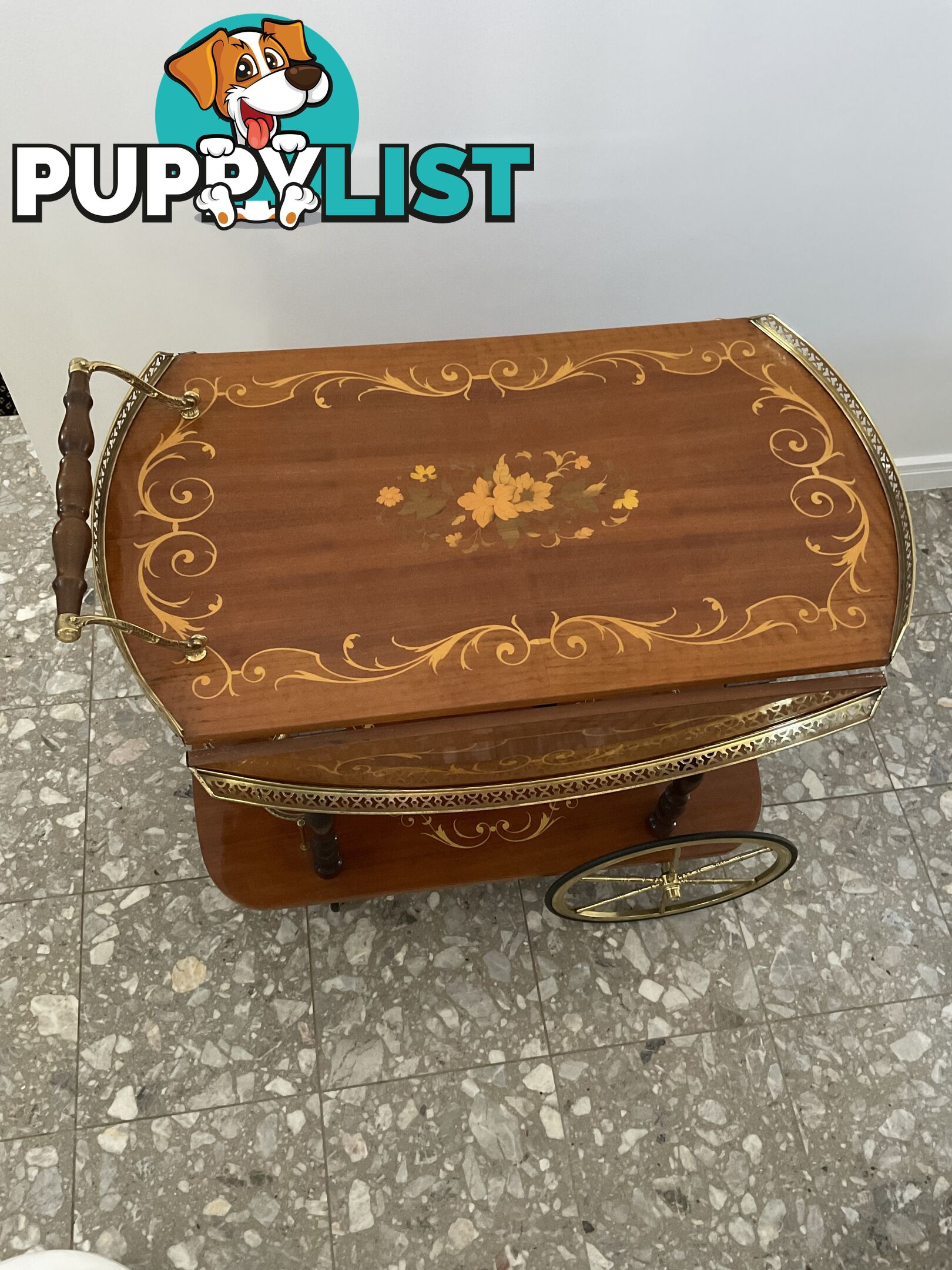 Vintage 1950’s Italian Inlay Bar Cart