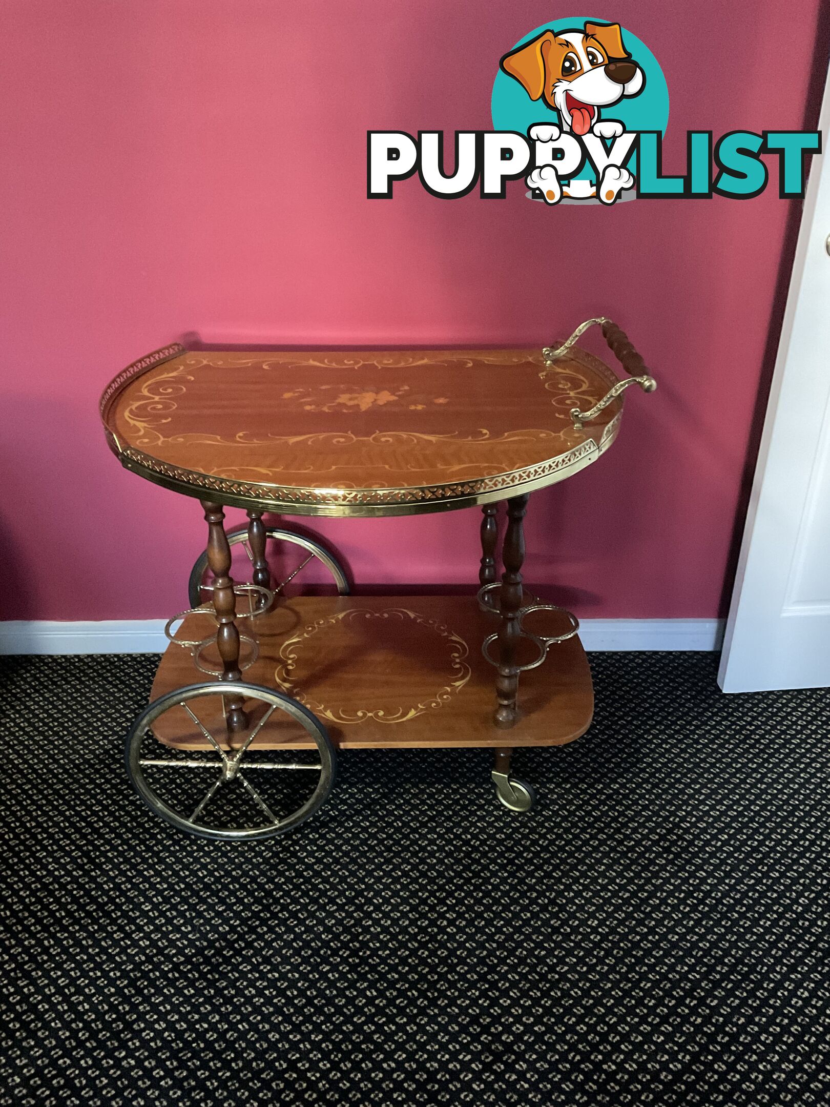 Vintage 1950’s Italian Inlay Bar Cart
