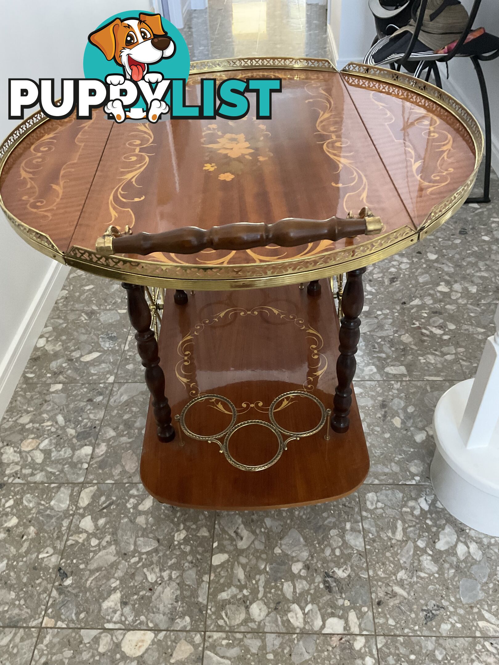 Vintage 1950’s Italian Inlay Bar Cart