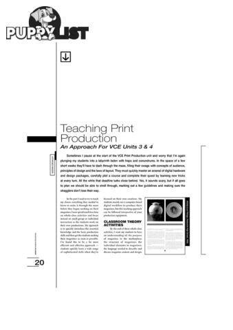 Teaching Print Production: An Approach for VCE Units 3 and 4