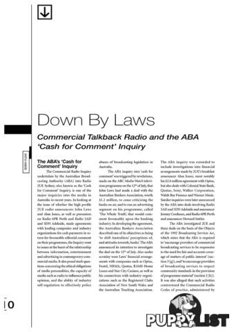 Down By Laws: Commercial Talkback Radio and the ABA 'Cash for Comment' Inquiry