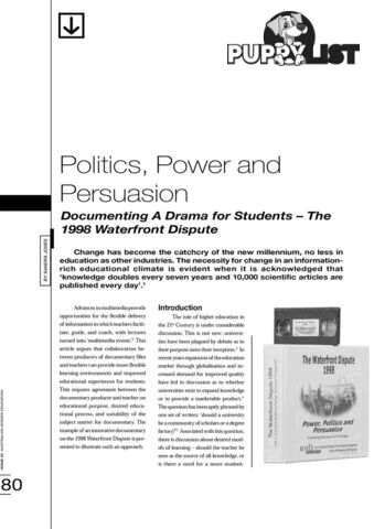 Politics, Power and Persuasion: Documenting a Drama for Students - The 1998 Waterfront Dispute