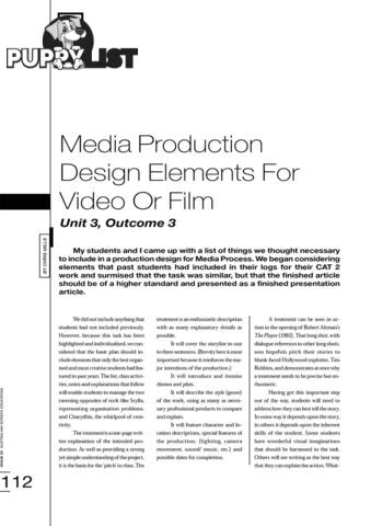 Media Production Design Elements for Video or Film