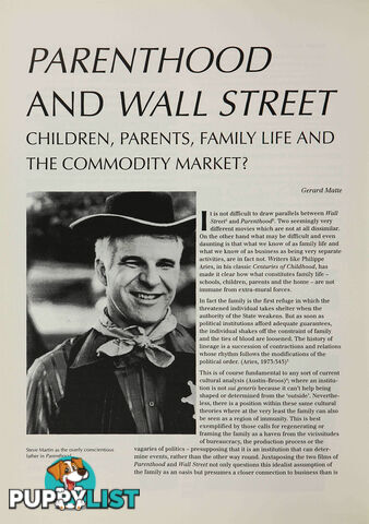 Parenthood' and 'Wall Street': Children, Parents, Family Life and the Commodity Market?