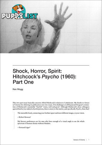 Shock, Horror, Spirit: Hitchcock's 'Psycho' (1960): Part One