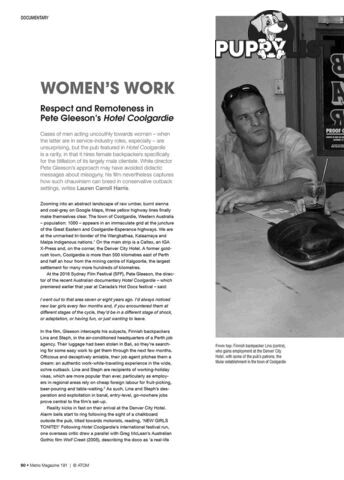 Women's Work: Respect and Remoteness in Pete Gleeson's Hotel Coolgardie