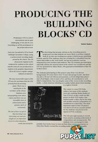 Producing the 'Building Blocks' CD