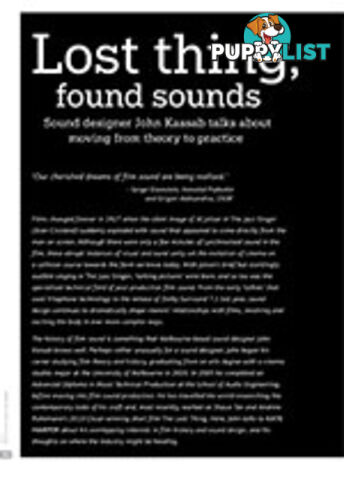 Lost Thing, Found Sounds: Sound Designer John Kassab Talks about Moving from Theory to Practice