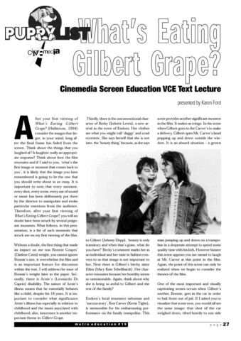 What's Eating Gilbert Grape?' Cinemedia Screen Education VCE Text Lecture