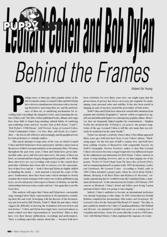 Leonard Cohen and Bob Dylan: Behind the Frames