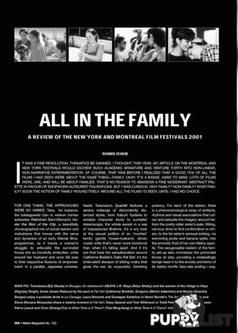 All in the Family: A Review of the New York and Montreal Film Festivals 2001