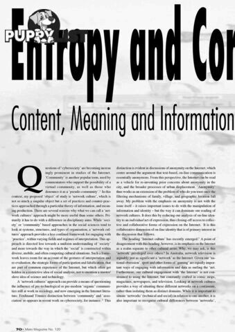 Entropy and Community: Content, Meaning and Information in Network Culture