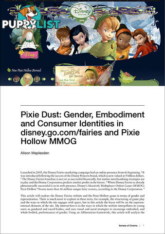 'Pixie Dust': Gender, Embodiment and Consumer Identities in disney.go.com/fairies and Pixie Hollow MMOG