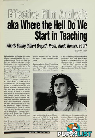 Effective Film Analysis: Aka Where the Hell Do We Start in Teaching 'What's Eating Gilbert Grape', 'Proof', 'Blade Runner', et al?