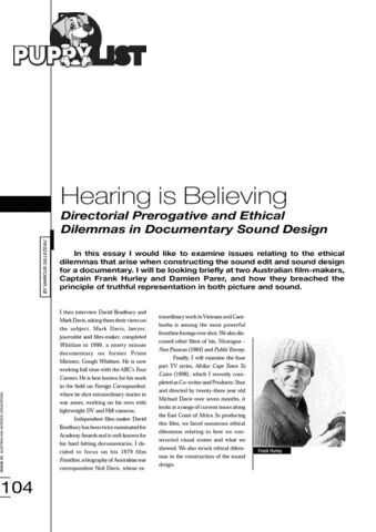 Hearing Is Believing: Directorial Prerogative and Ethical Dilemmas in Documentary Sound Design