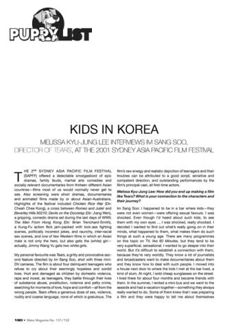 Kids in Korea: Melissa Kyu-Jung Lee interviews Im Sang Soo, Director of 'Tears', at the 2001 Sydney Asia Pacific Film Festival