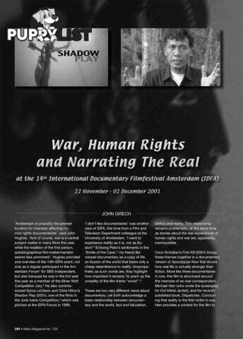 War, Human Rights and Narrating the Real at the 14th International Documentary Filmfestival Amsterdam (IDFA): 22 November - 02 December 2001