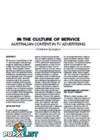 In the Culture of Service: Australian Content in TV Advertising