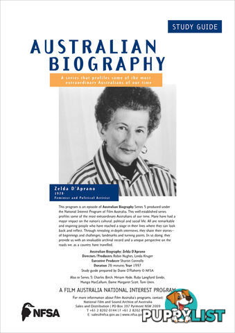 Australian Biography Series - Zelda D'Aprano (Study Guide)