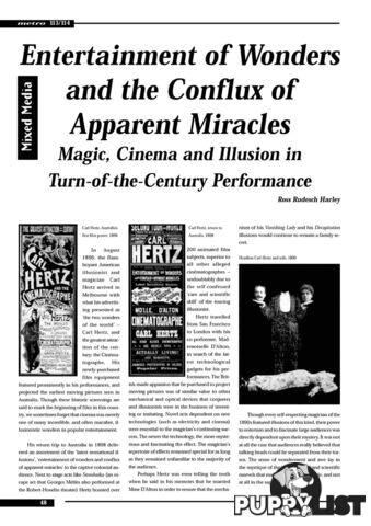 Entertainment of Wonders and the Conflux of Apparent Miracles: Magic, Cinema and Illusion in Turn-of-the-Century Performance